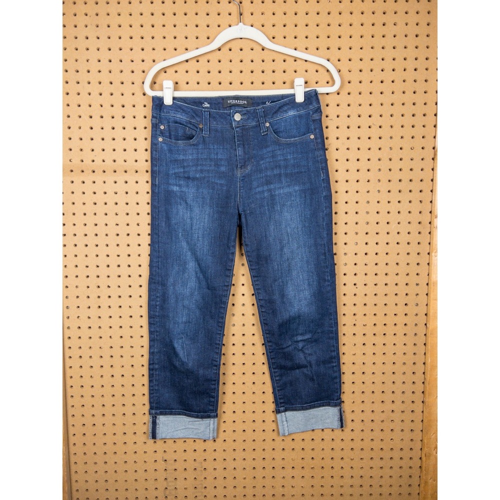 Liverpool Jeans Company The Capri Dark Wash Cuffed Denim Jeans Womens Size 6/28